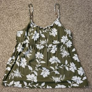 Sonoma XL Floral Blouse w/Decorative Wooden Beads on Adjustable Straps